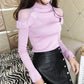Mesh Stitching Half Turtleneck Top Long Sleeve Knit Pullover Sweater Slim Bottoming Shirt