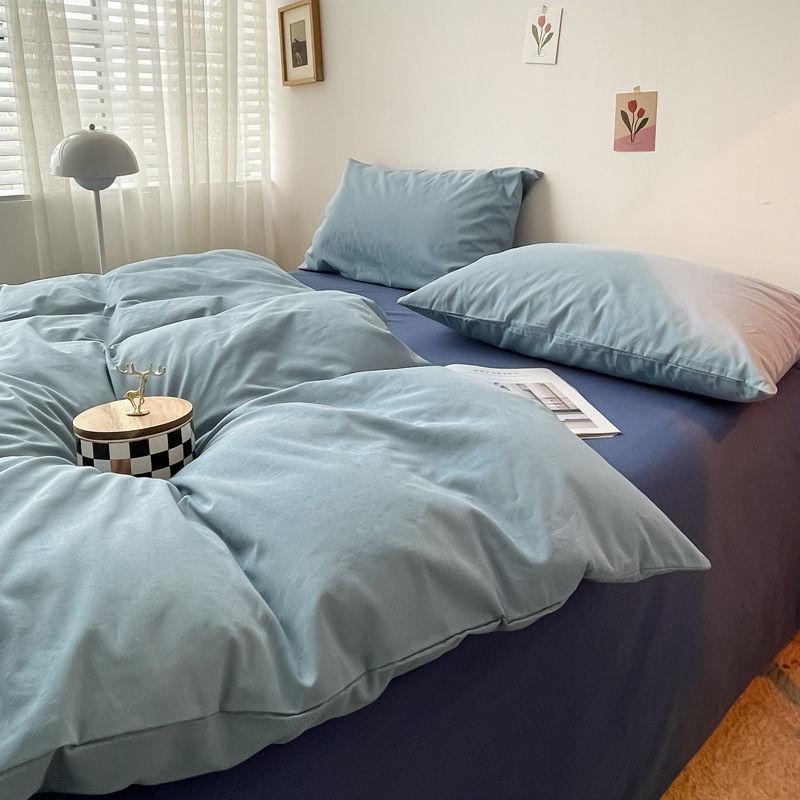 Girl Heart Ins Wind Bed Four-piece Naked Sleeping Washed Cotton Student Dormitory Quilt Cover Sheet Fresh Nordic 4 Pieces