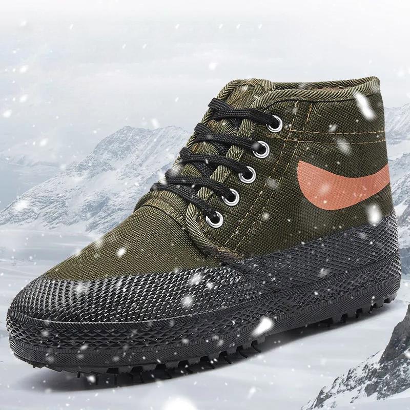 Men's Hiking Shoes Non-slip Wear-resistant Outdoor Training Shoes High-top Plus Velvet Warmth Large Size Sports Shoes
