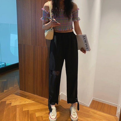 Nine-point Sports Pants Women's Spring and Autumn Plus Size Loose Wild Trend Design Pants Casual Wide-leg Pants