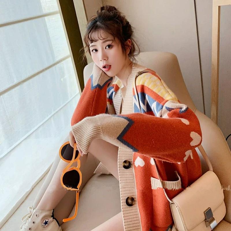 Loose Sweater Jacket Women Autumn Loose Lazy Wind Wild Knit Cardigan Women's V-neck Sweater Jacket Casual and Comfortable