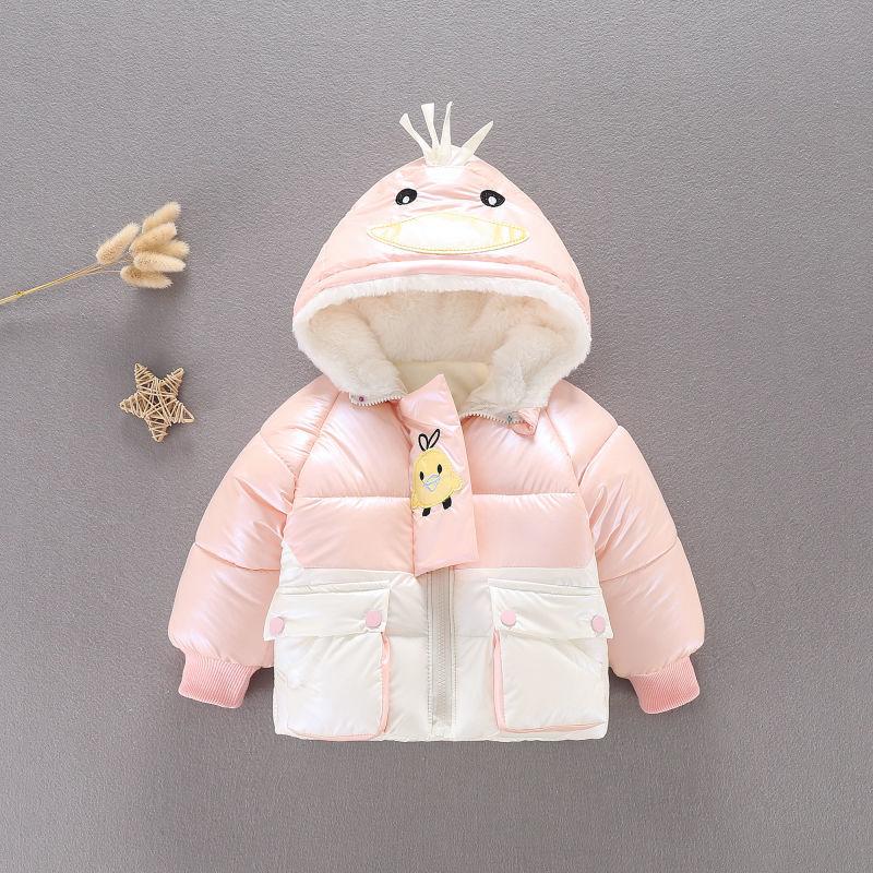 Girls Plus Fleece Padded Jacket Warm Hooded Windproof Winter Outfit