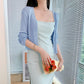 Summer Thin Knitted Sunscreen Cardigan Women's Slim All-match Solid Color Pearl Buckle Ice Silk Short Top