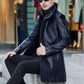 Men's Business Leather Jacket Mid-length Coat Windbreaker Jacket Men European and American Casual Winter Men