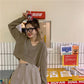 Autumn Winter College Style Wild Loose Short Back Button V-neck Sweater Women Sweater