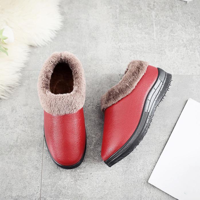 Women's Winter Large Size Cotton Shoes Plus Velvet Thick Cotton Shoes PU Surface Waterproof Non Slip Flat Snow Shoes