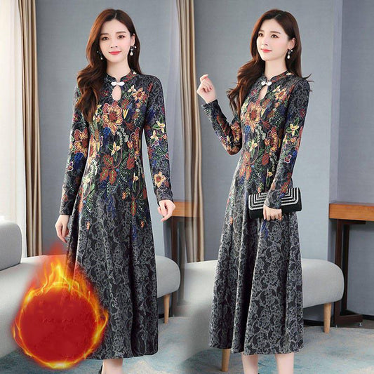 Long Party Dress Women Formal Flower Jacquard Slim Elegant Long Sleeve Fit Lady Dresses