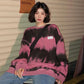 Women's Spring Tie Dye Round Neck Sweater Lazy Striped Ins Jacket Top Ladies Casual Loose Pullover Long Sleeve Shirt Top