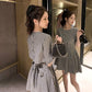 Female Casual Lace Up Slim Back Open Waist Plaid Elegant Party Dress Round Neck Waist Short Club Dress