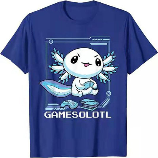 Axolotl Fish Playing Video Games Lizard Funny Unisex T-Shirt Men's Short Sleeve T-Shirt Cotton Tee Eu Size