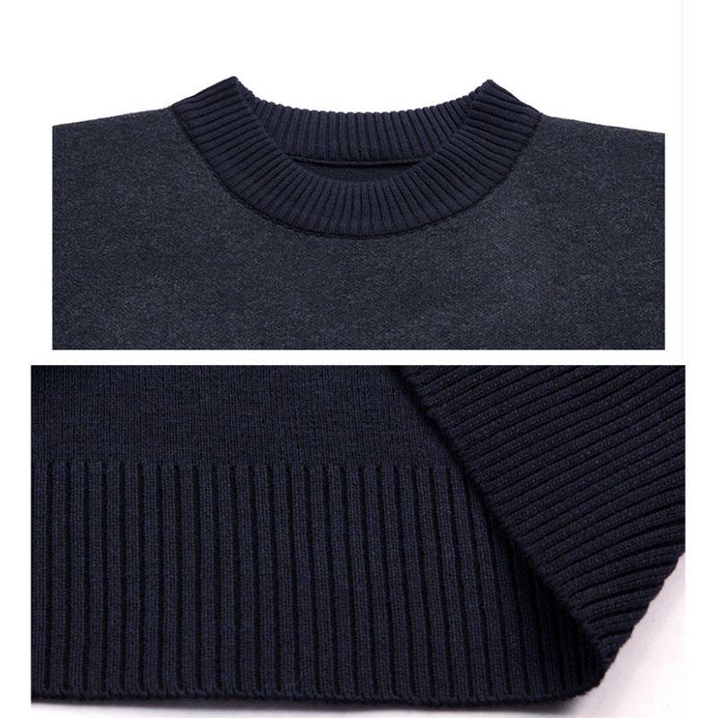 Autumn and Winter Round Neck Sweater Plus Velvet Warm Bottoming Shirt Round Neck Pullover Sweater Suitable for Middle-aged and Elderly Men