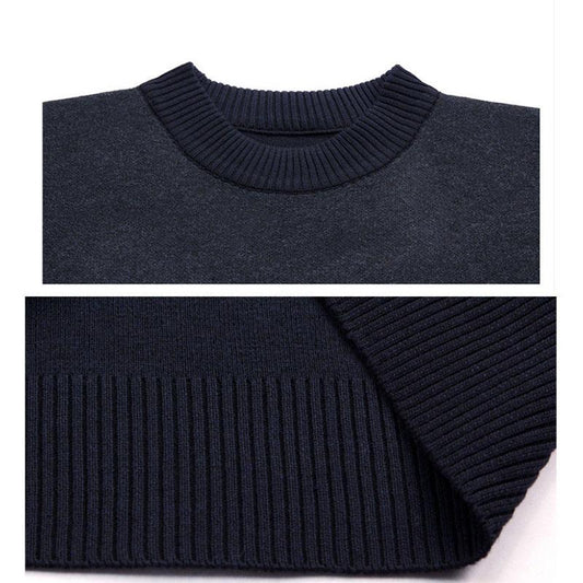 Autumn and Winter Round Neck Sweater Plus Velvet Warm Bottoming Shirt Round Neck Pullover Sweater Suitable for Middle-aged and Elderly Men