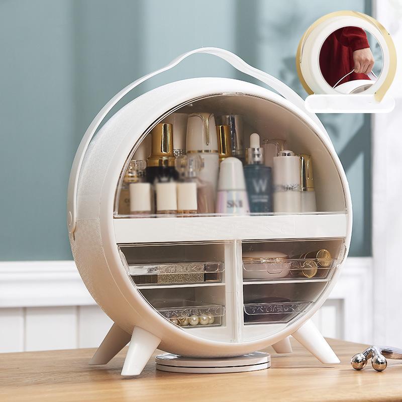 Cosmetic Storage Box Large-capacity Desktop Finishing Dust-proof Household Racks Portable Skin Care Products Storage Box with Light
