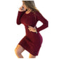 Women Solid Color Sweater Autumn Winter Sweater Dress Long Sleeve Knitted Dress