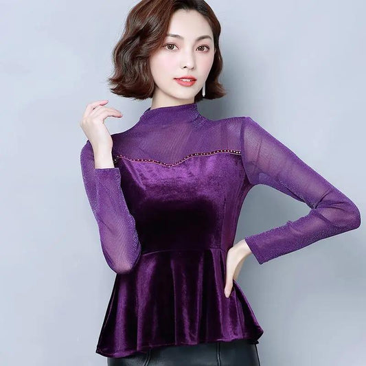 Women's Spring and Autumn Large Size Long-sleeved Bottoming Shirt Fake Two-piece Round Neck Slim Top
