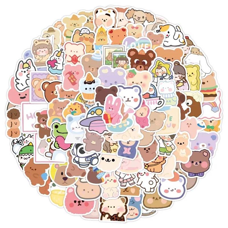 100pcs Mini Cartoon Cute Cat Stickers Set Sealing Paste for Diary Cake Adhesive Post Kids Gift