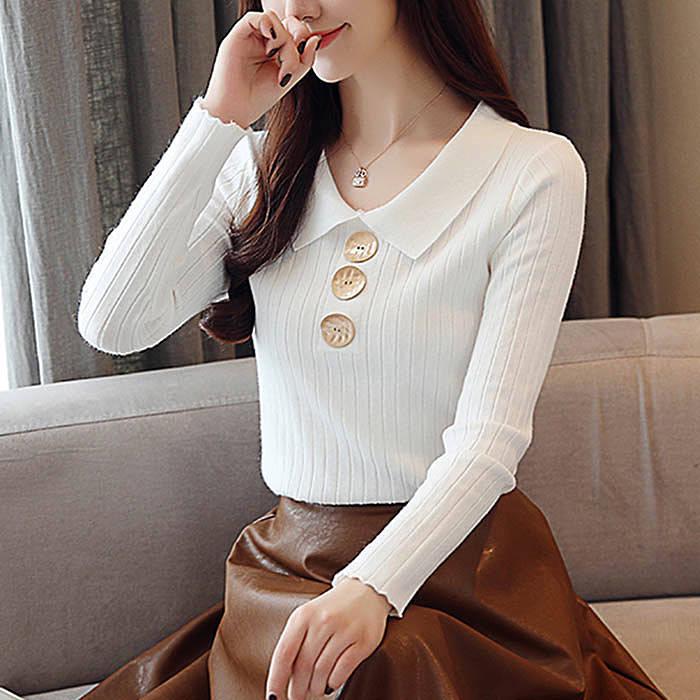 Pofulove Autumn Winter Lapel Sweaters Women's Bottoming Shirt Long Sleeve Pullover Slim Female