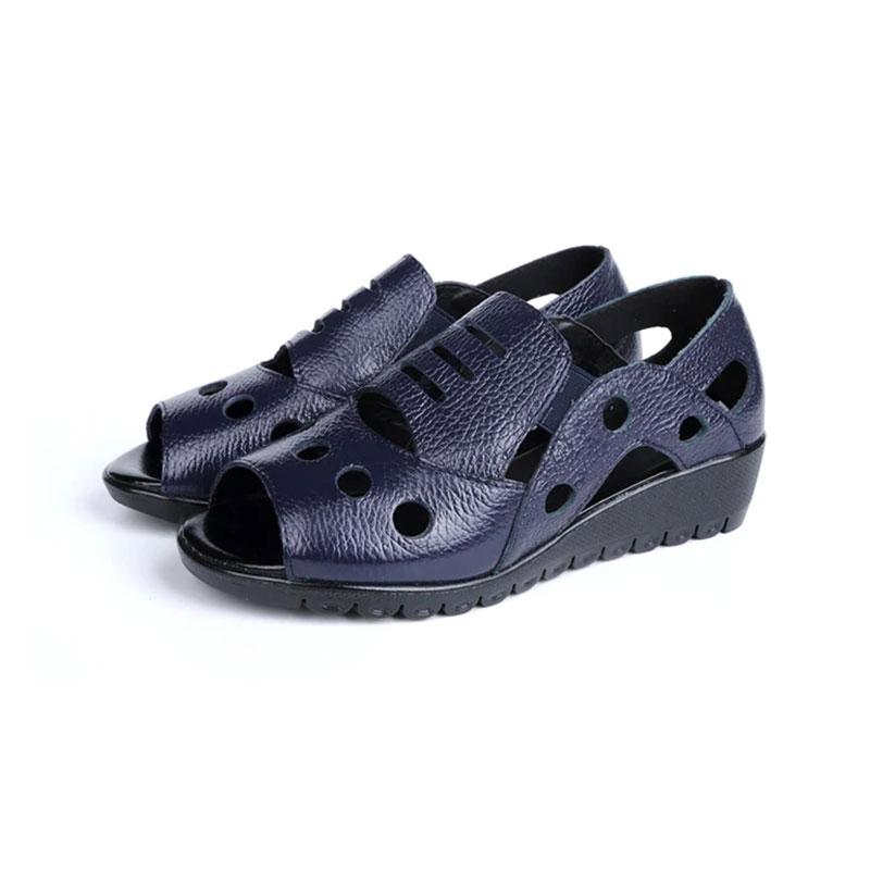 Mother Sandals Leather Soft Sole Middle-aged and Elderly Women's Shoes Non-slip Shoes Fish Mouth Shoes Granny Sandals Casual Shoes Wedges Work Shoes