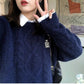 Japanese Retro Gentle and Thick Autumn and Winter Knit Sweater Round Neck Lazy Loose Padded Outer Sweater Women's Warm Women's Blouse