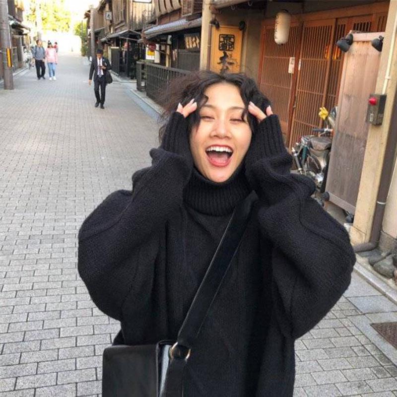 Winter Thick Casual Jacket High Collar Mid-length Tops Fashion Simple Female Student Sweater