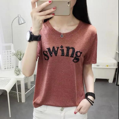 Spring Women Slim T-shirt Long Sleeve Bottoming Shirt   Swing Print Shirts Casual Sweatshirts