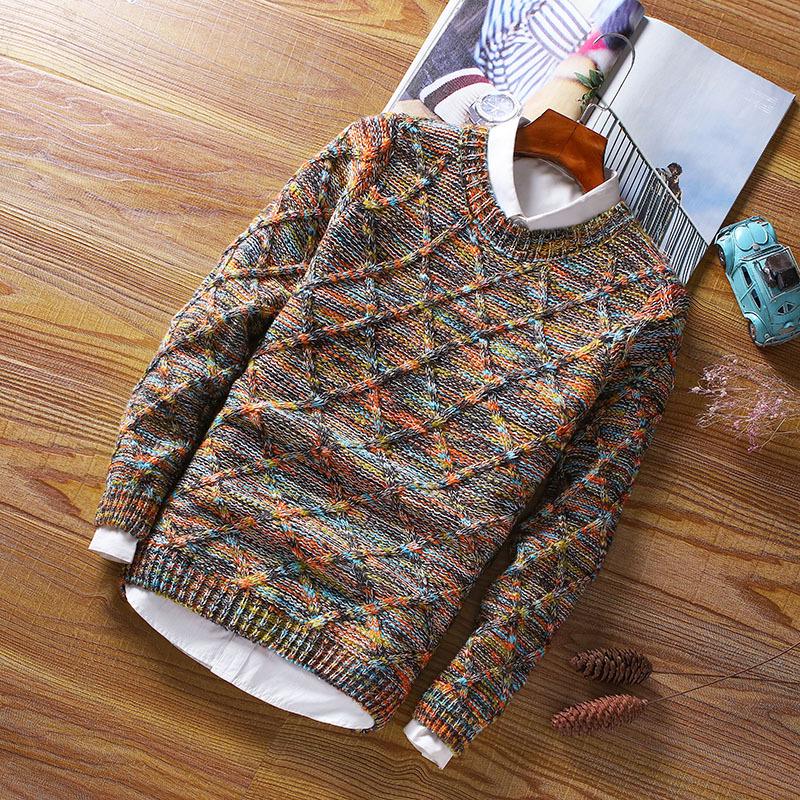Winter Diamond Men's Round Neck Pullover Sweater Thick Slim-fit Men's Sweater
