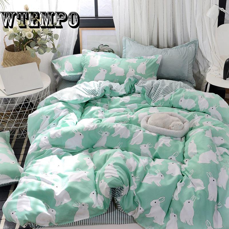 Pattern Summer Duvet Thin Quilt & Flat Bed Sheet & Pillowcase Bedding Set Soft Skin-friendly