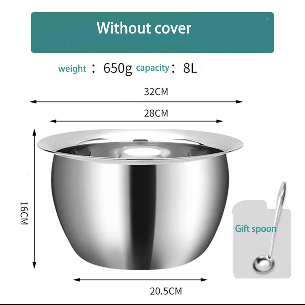 Extra-thick Stainless Steel Oil Basin with Lid Large Soup Basin with Seasoning Round Lard Egg Beater