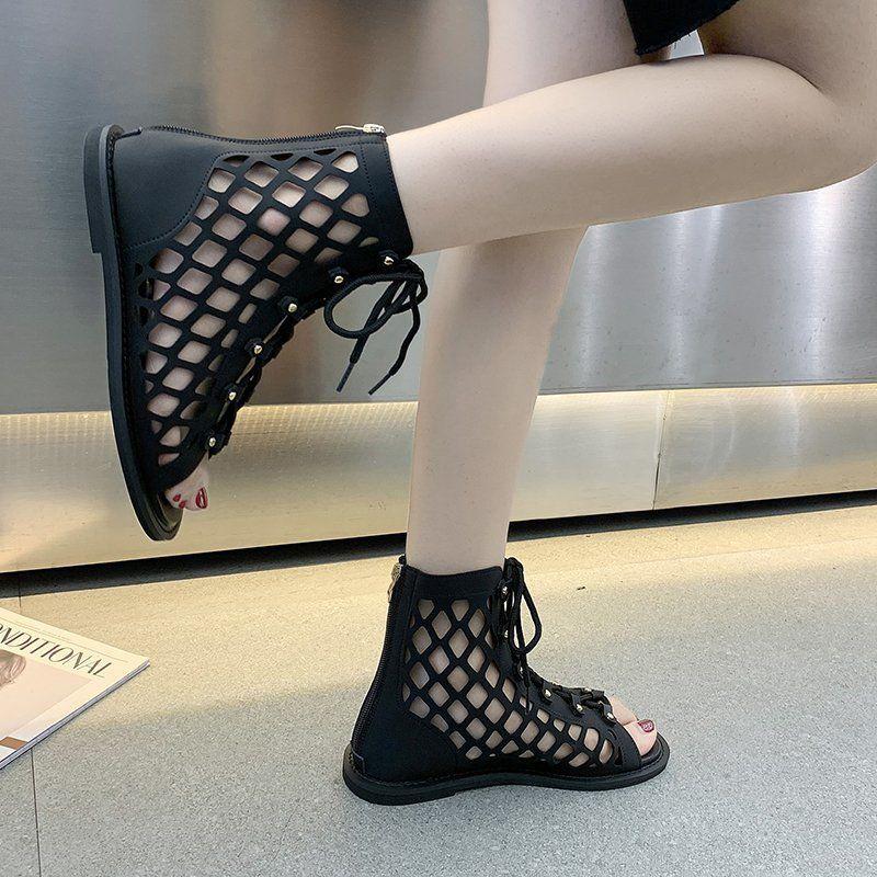 Bohemian Style Sandals Summer Cross Straps Hollowed Out Retro Vacation Roman Flat Sandals Women