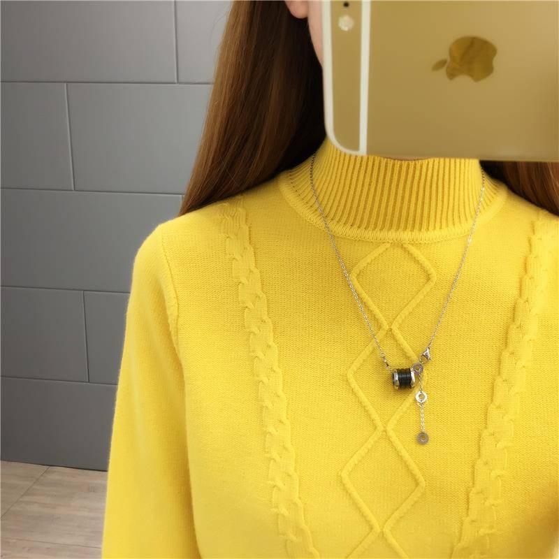 Women's Green turtleneck sweater Warm winter Long Sleeve knit Pullover jumper Solid Sweater short
