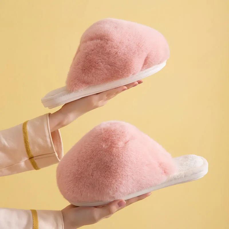 Designed Winter Warm Cotton Slippers Fluffy Non-slip Flat Shoes A Must-have At Home