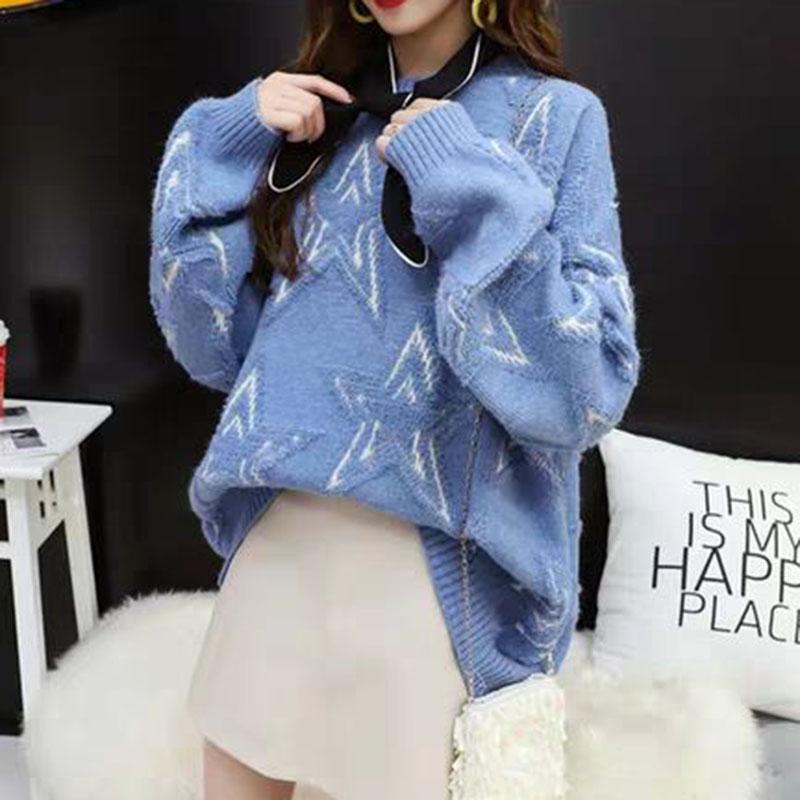 Autumn and Winter Casual Pullover Sweater Loose Casual Knitted Top Star Pattern Female Jacket