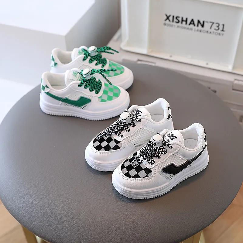 Children's Shoes Spring and Summer Mesh Breathable Plaid Shoes Boys and Girls Sneakers 1-6 Years Old