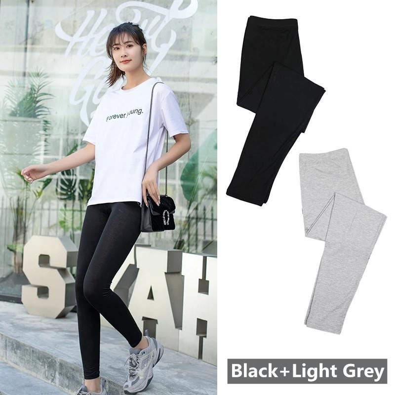 2 Pcs Women's Leggings Spring and Summer Outerrwear Elastic Slimming Cropped Trousers Modal Thin Women's Mid-waist Skinny Trousers Thin and All-match