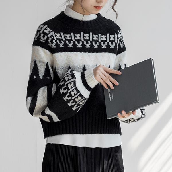 Vintage  Printed Sweater Women Bottoming Sweater Loose Casual Knit Pullover Sweater Autumn Winter