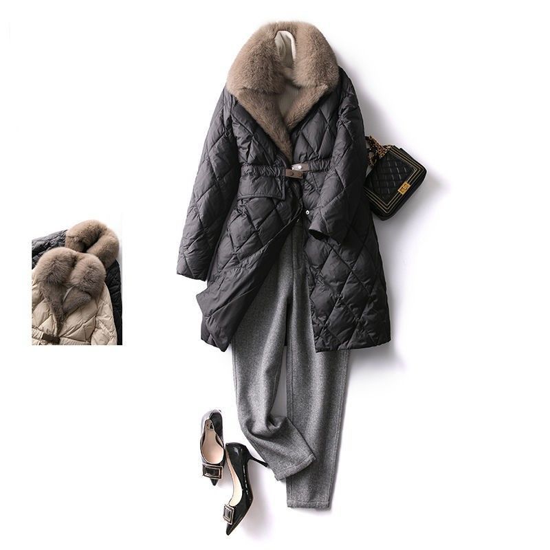 Women's Mid-length Coat, Light and Luxurious Temperament, Large Fur Collar Waist Down Cotton Jacket