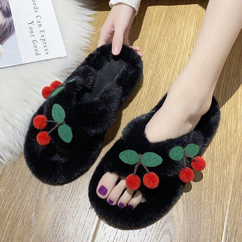 Autumn and Winter Women's Cotton Slippers Plush Slippers Fashionable Outside Wear All-match Flat-soled Flat Shoes