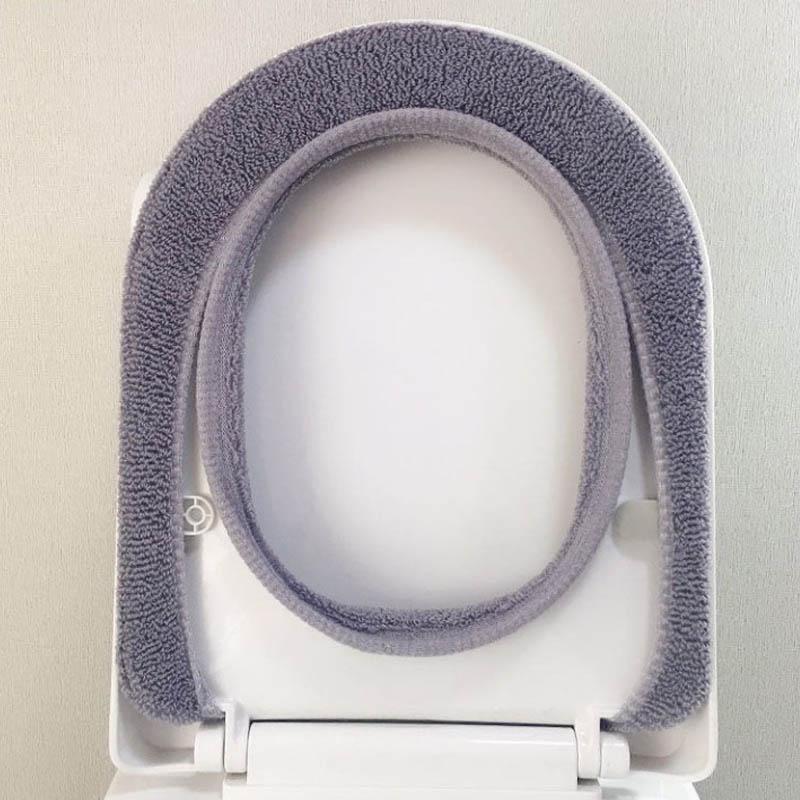 Toilet Cushion Toilet Seat Gasket Cushion Thickening Plus Velvet Warming Pad Solid Color Household Toilet Seat Cover To Keep Warm