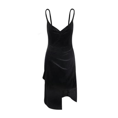 Black Sling Dress Women's High Slit Gold Velvet Sling Bottoming Skirt Spring Autumn Short Skirt