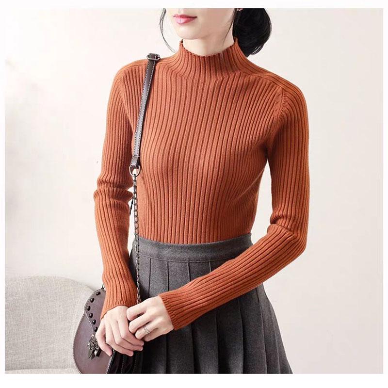 Half-high Neck Pullover Sweater for Women In Autumn and Winter Korean Slim-fit Knit Sweater with Long Sleeves Solid Color Pullover