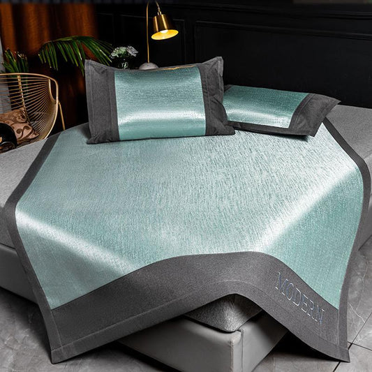 Three-piece Summer Skin-friendly Ice Silk Bed Sheet Mat Washable Non-slip Bedding Protection Cover