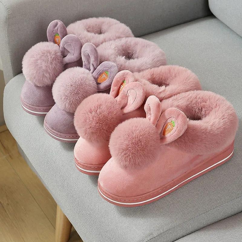 Winter Cotton Slippers Women's Bags and Indoor Home Couples Non-slip Thick Bottom Hair Slippers Men