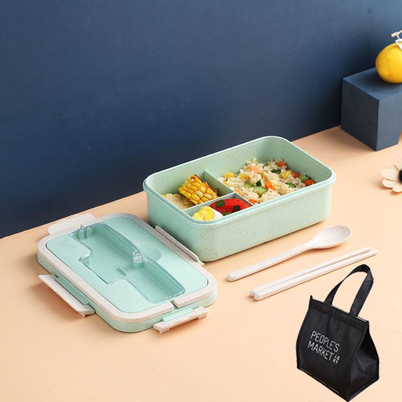 Wheat Straw Insulated Lunch Box Student Three-grid Japanese-style Lunch Box Female Portable Microwave Oven Fresh-keeping Office Worker Lunch Box