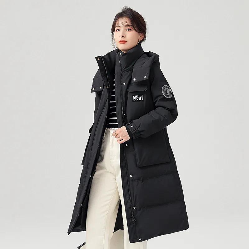 Down Jacket Women's Short Tooling White Duck Down Hooded Warm Pie To Overcome Winter Coat Mid-length Windproof Outdoor Sportswear