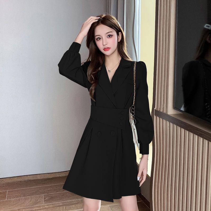 Suit Collar Long-sleeved Dress Women Spring  Summer Korean Design Windbreaker Short Skirt