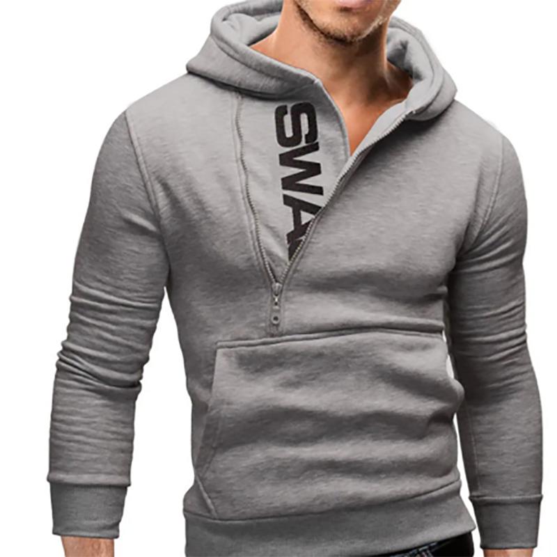 Men's Jacket Trendy Oblique Zipper Long-sleeved Hooded Jackets Fat Plus Size Warm Jacket Autumn