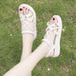Summer Women's Bohemian Sandals Non-slip Slope Heel Korean Casual Sandals All-match Handmade Beaded Flat Sandals