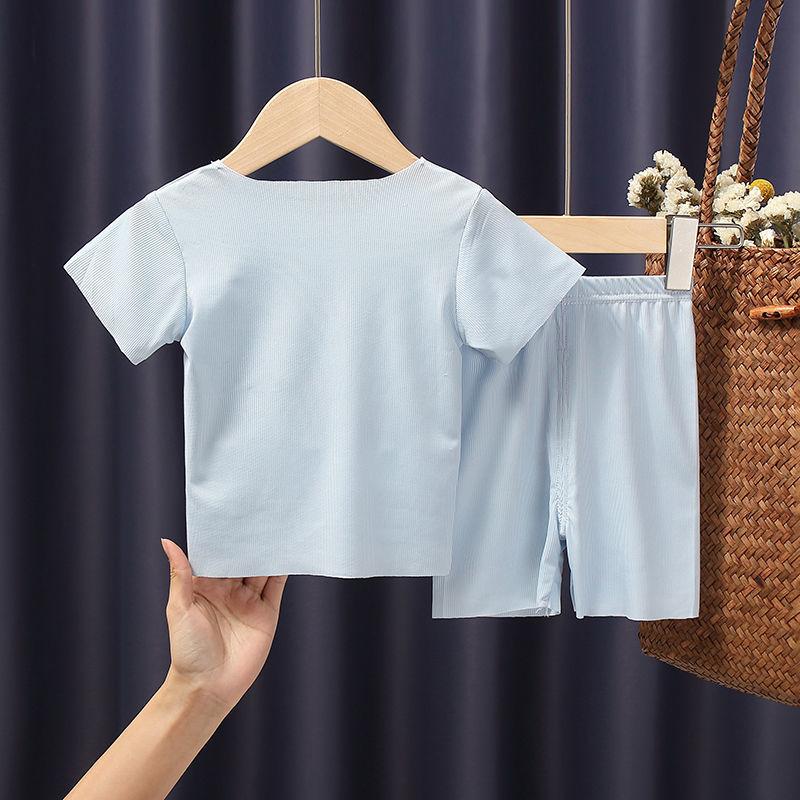 Summer Newborn Baby Children's Clothing Ice Silk Short-sleeved Two-piece Suit Men and Women Baby Short-sleeved Shorts T-shirt Home Service