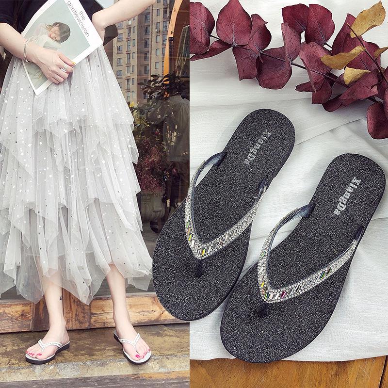 Slippers Female Summer Wear Spring and Summer New Korean Students Wild Fashion Rhinestone Flat Drag Sandals and Slippers