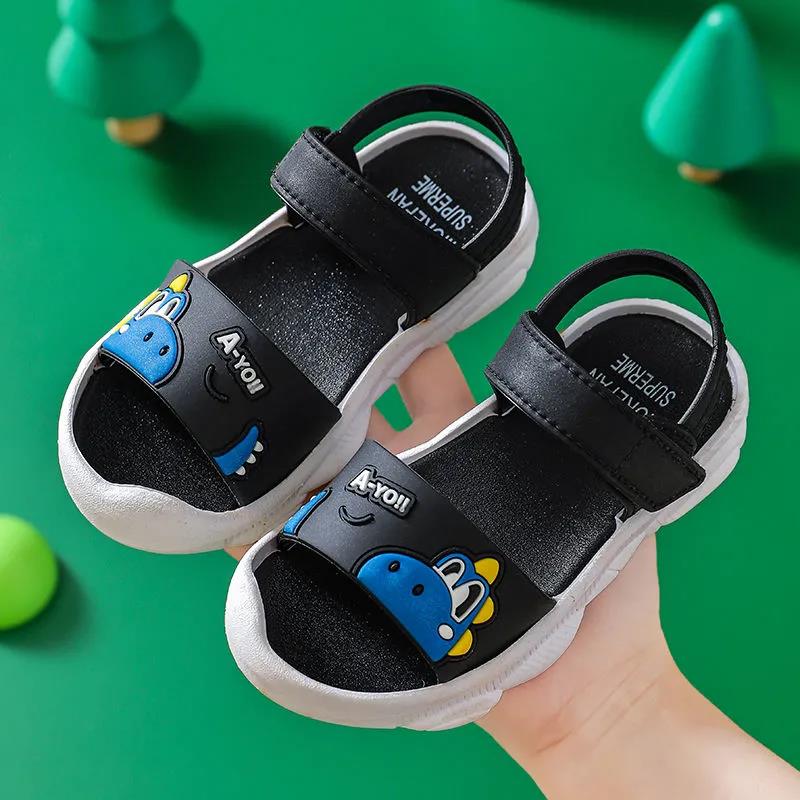 Children's Summer Sandals Boys and Girls Soft Sole Cartoon Dinosaur Pattern Casual Sandals Anti-Slip Outdoor Beach Flat Sandals